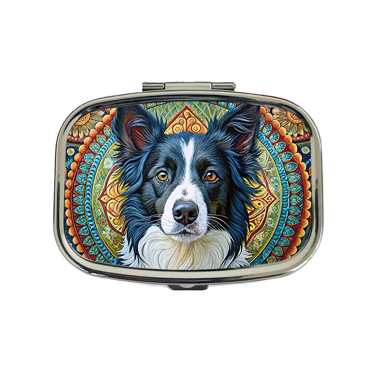 Border Collie Dog Bohemian Art Travel Pill Box Case