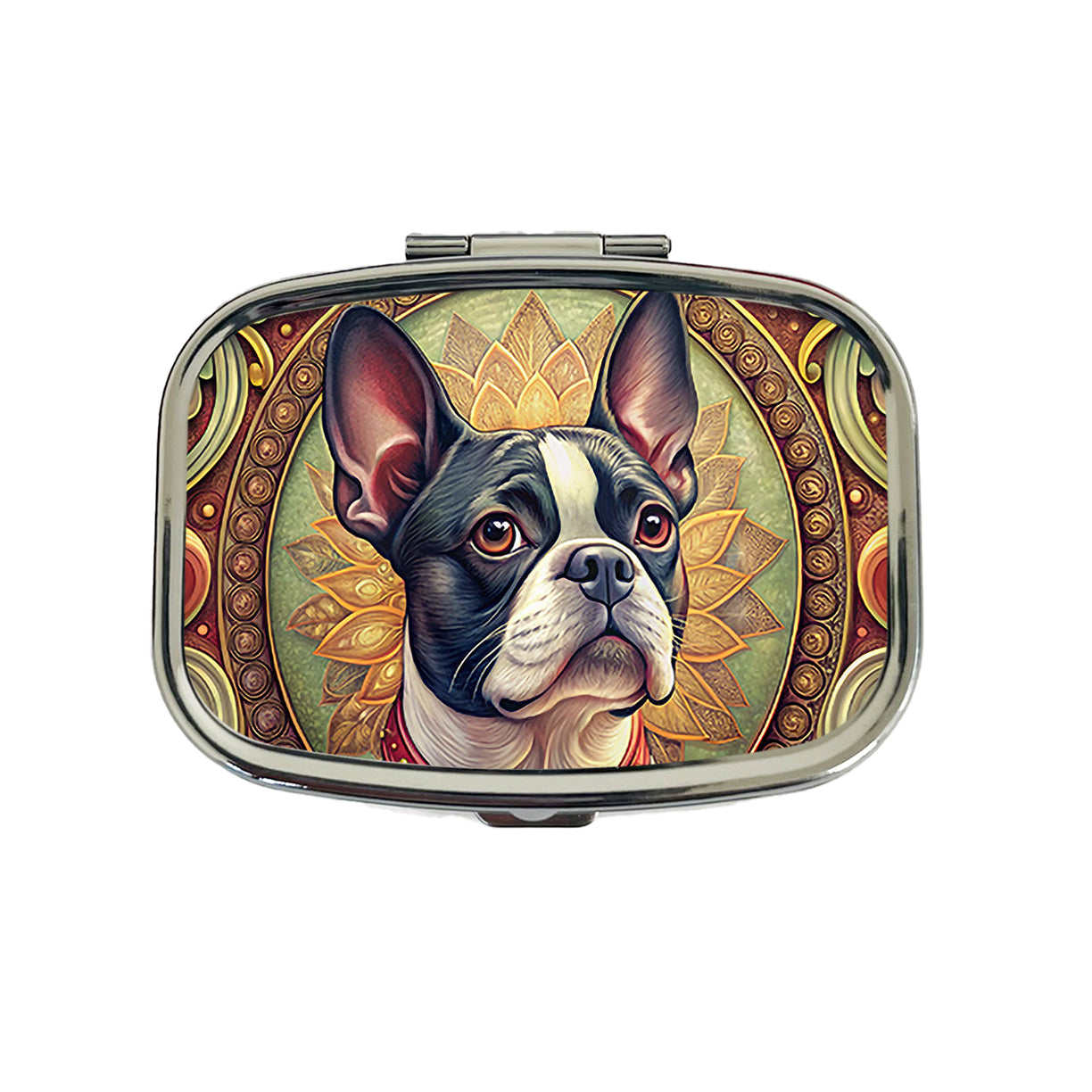 Boston Terrier Dog Art Nouveau Travel Pill Box Case
