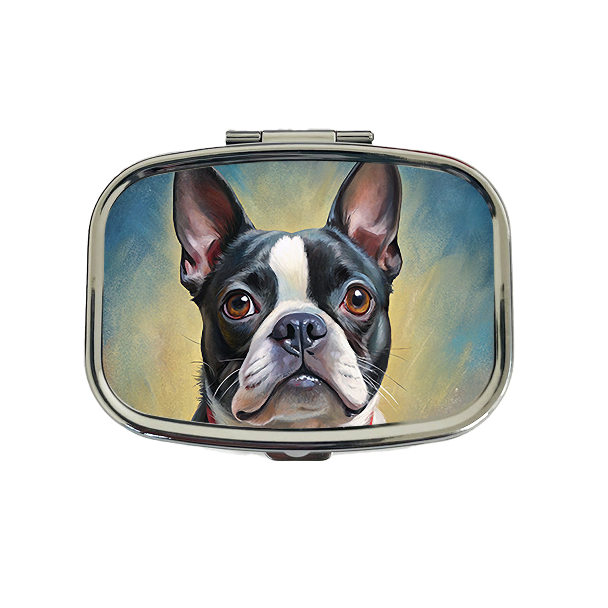 Boston Terrier Dog Illustration Travel Pill Box Case