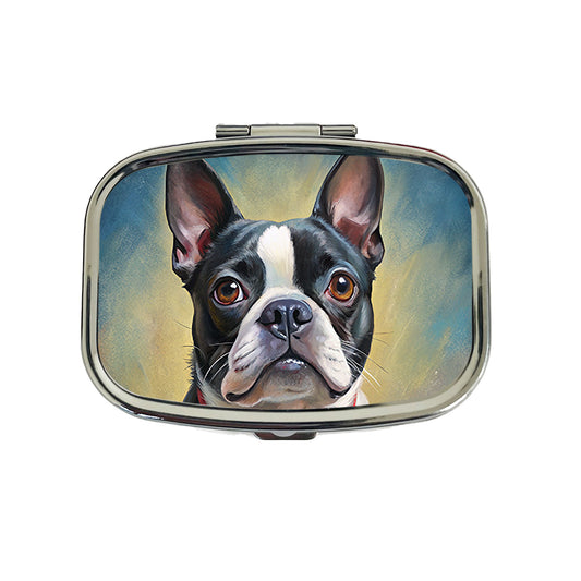 Boston Terrier Dog Illustration Travel Pill Box Case