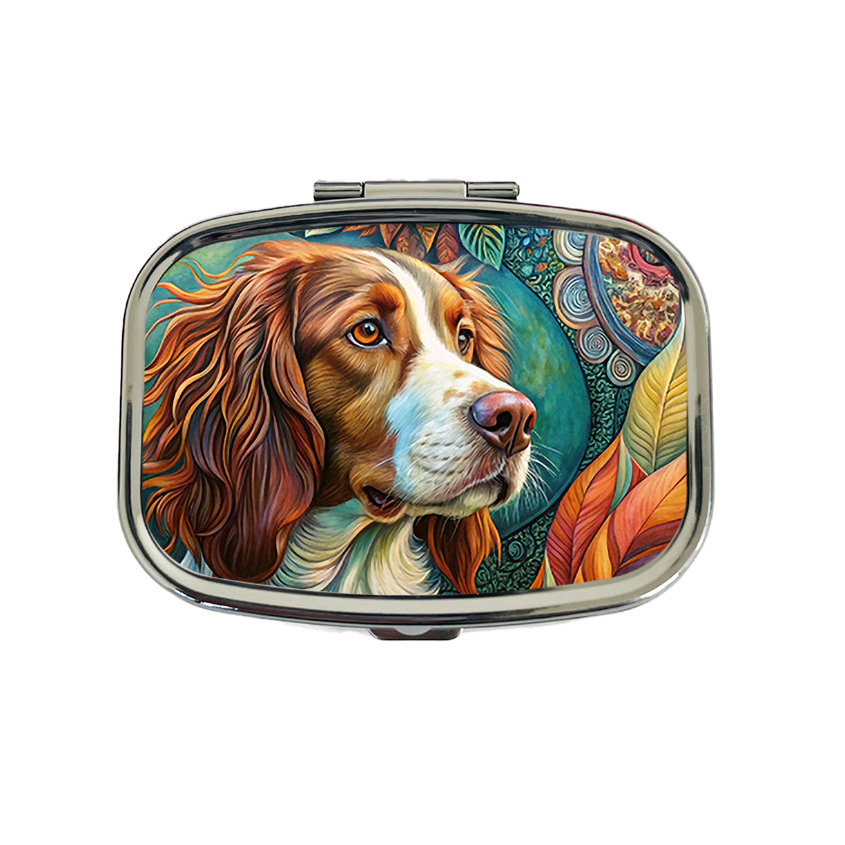 Brittany Spaniel Dog Bohemian Art Travel Pill Box Case