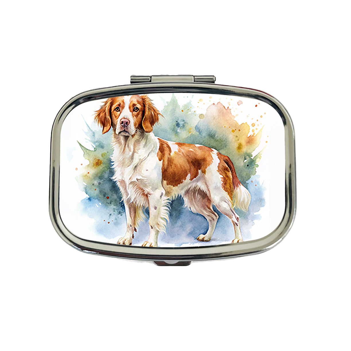 Brittany Spaniel Dog Watercolor Style Travel Pill Box Case