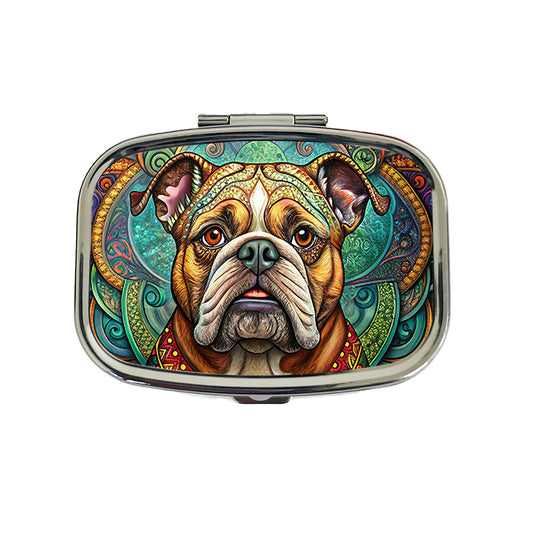 Bulldog Dog Bohemian Art Travel Pill Box Case