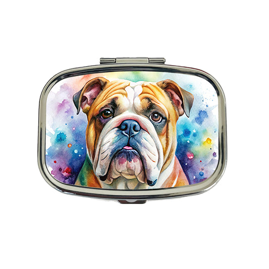 Bulldog Dog Watercolor Style Travel Pill Box Case