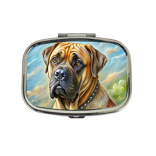 Bullmastiff Dog Illustration Travel Pill Box Case