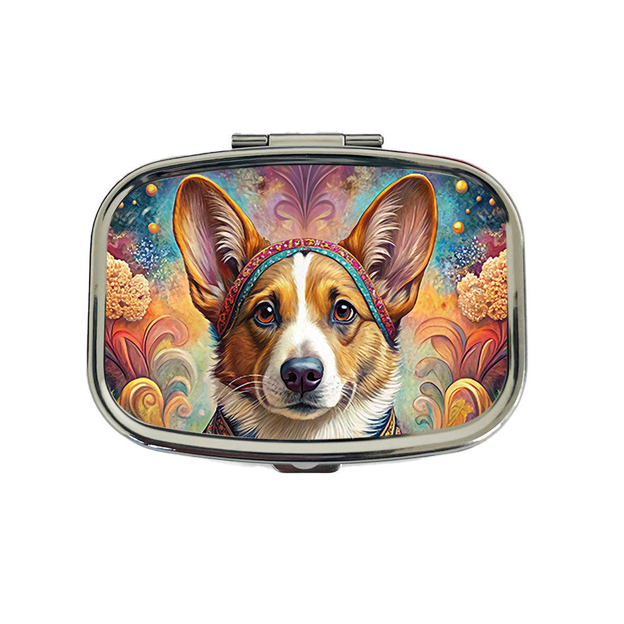 Cardigan Welsh Corgi Dog Bohemian Art Travel Pill Box Case