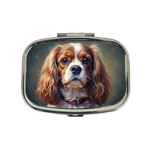 Cavalier King Charles Spaniel Dog Illustration Travel Pill Box Case