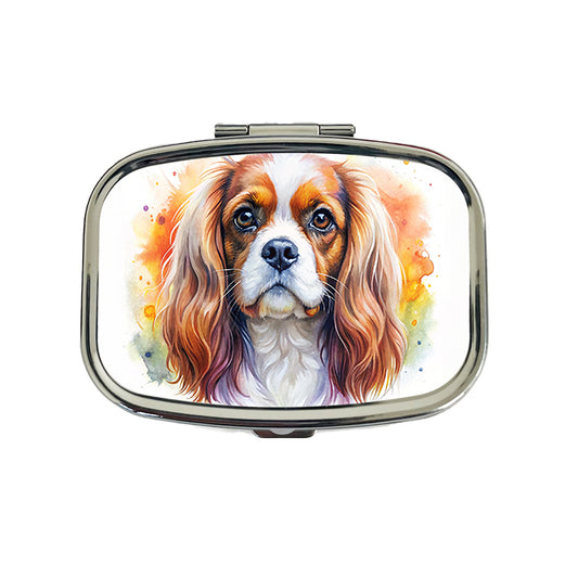 Cavalier King Charles Spaniel Dog Watercolor Style Travel Pill Box Case