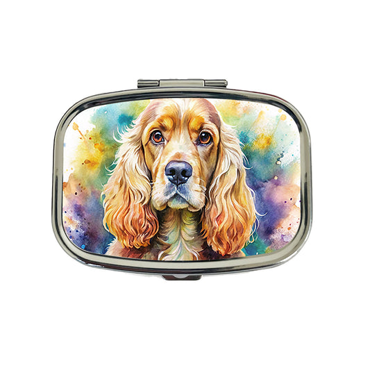 Cocker Spaniel Dog Watercolor Style Travel Pill Box Case