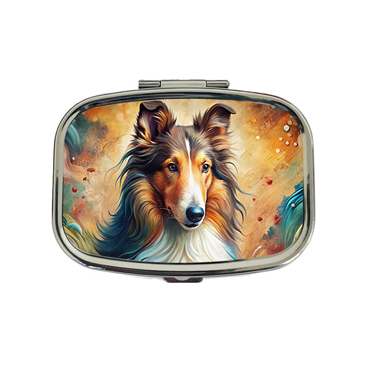 Collie Dog Abstract Art Travel Pill Box Case