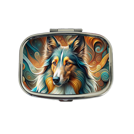 Collie Dog Abstract Stylized Art Travel Pill Box Case