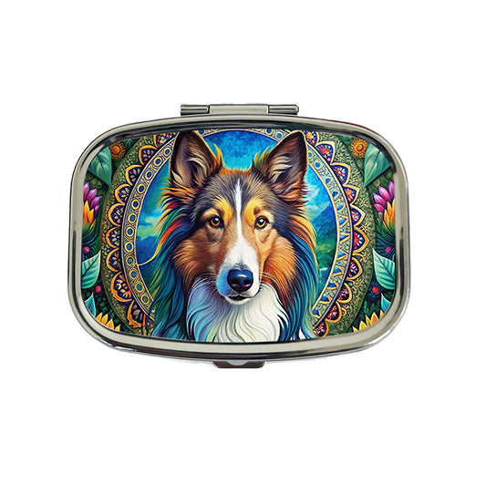 Collie Dog Bohemian Art Travel Pill Box Case