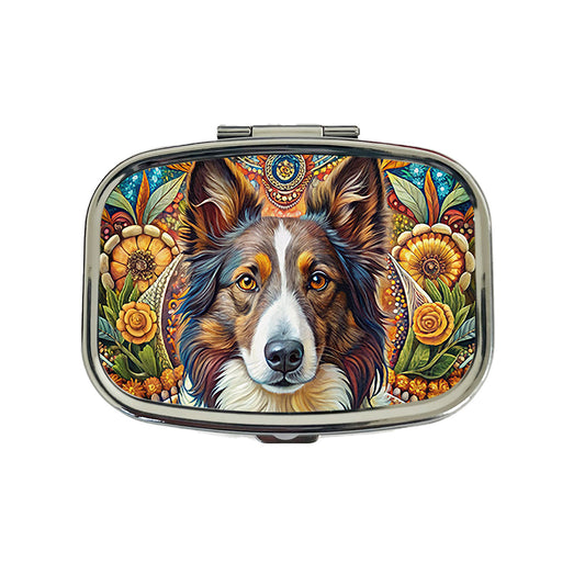 Collie Dog French Bohemian Art Travel Pill Box Case