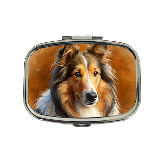Collie Dog Illustration Travel Pill Box Case