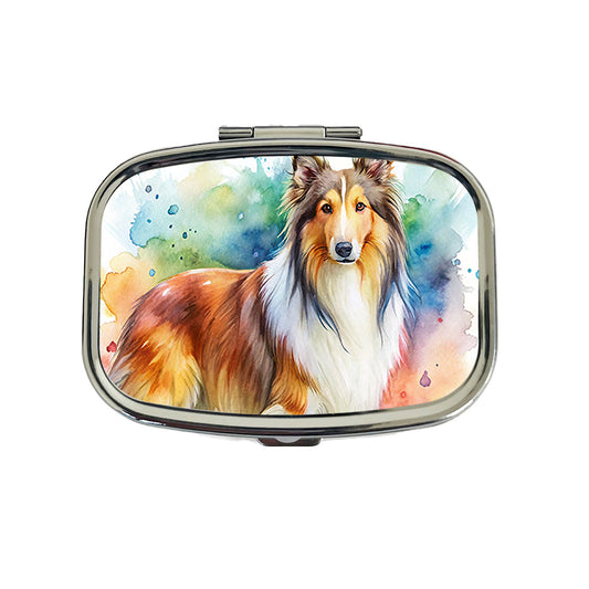 Collie Dog Watercolor Style Travel Pill Box Case