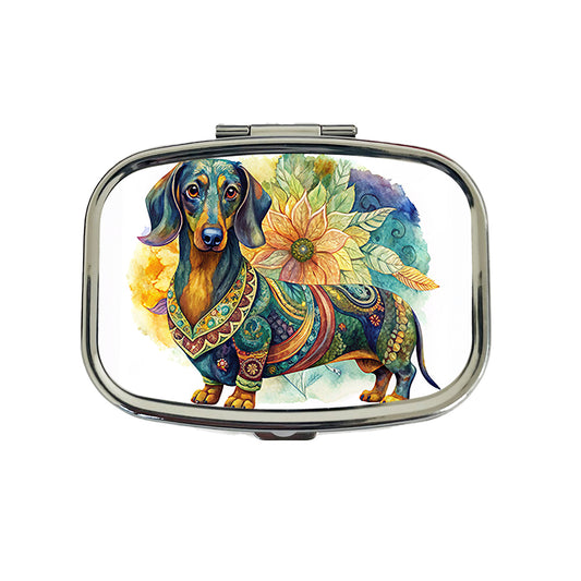 Dachshund Dog Bohemian Art Travel Pill Box Case