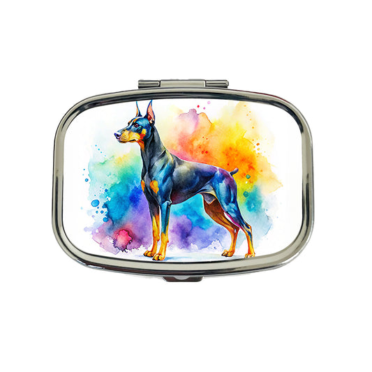 Doberman Pinscher Dog Watercolor Style Travel Pill Box Case