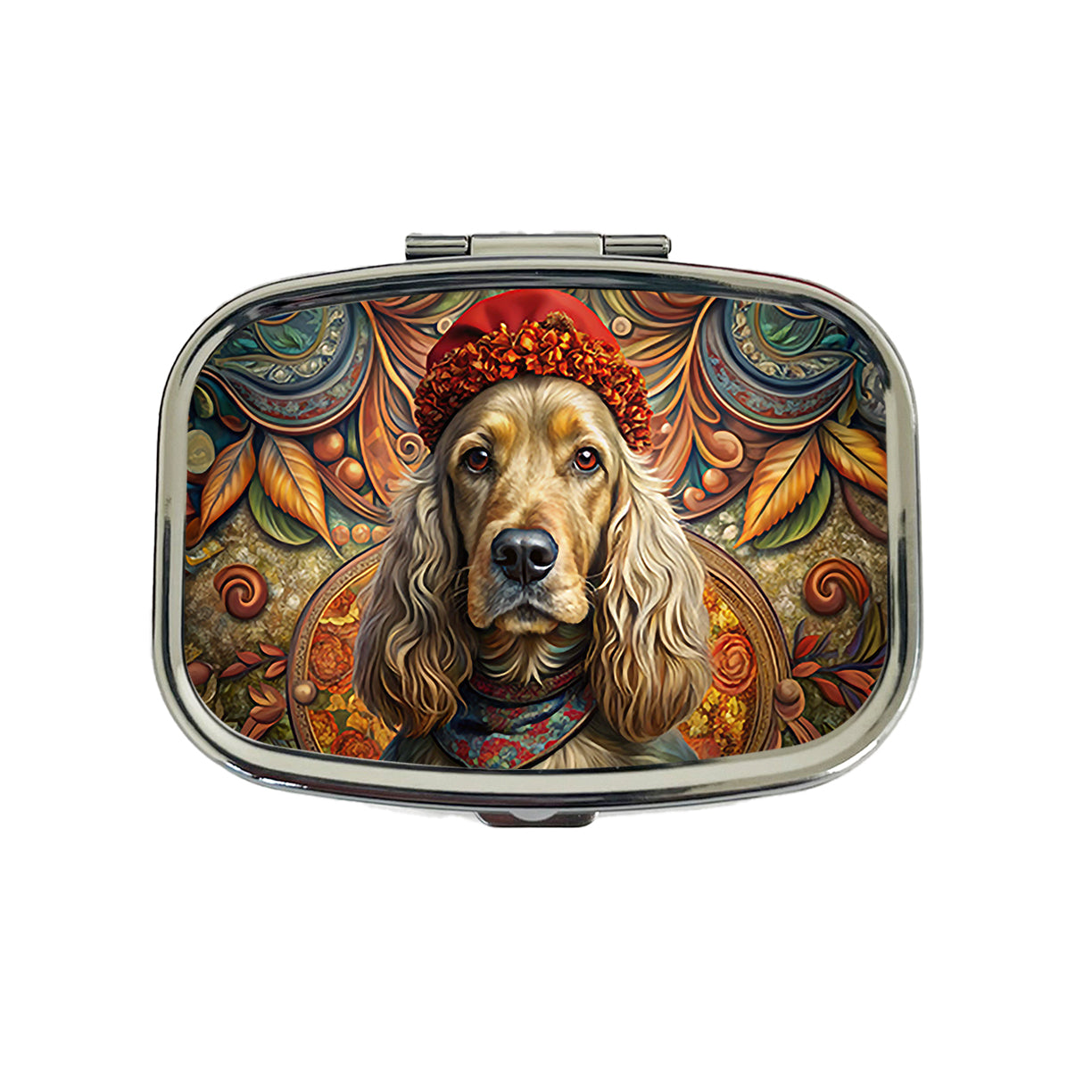 English Cocker Spaniel Dog French Bohemian Art Travel Pill Box Case