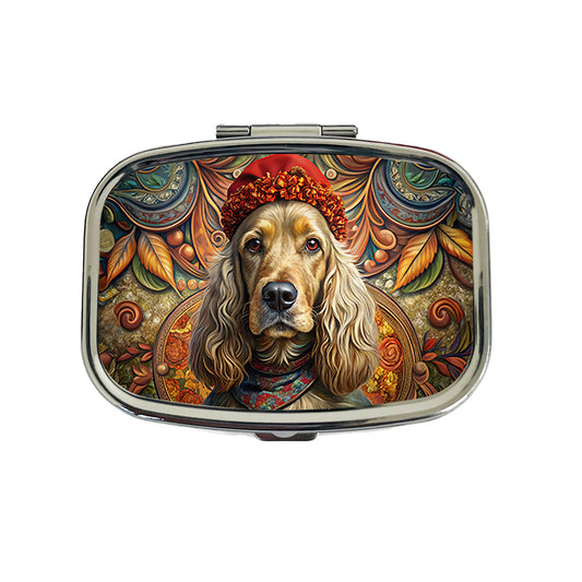 English Cocker Spaniel Dog French Bohemian Art Travel Pill Box Case