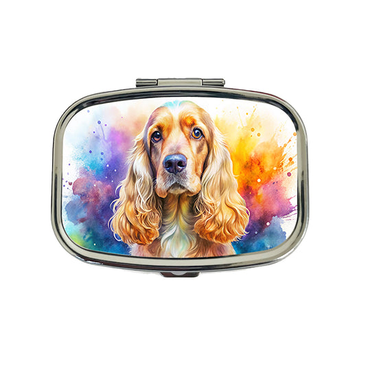 English Cocker Spaniel Dog Watercolor Style Travel Pill Box Case