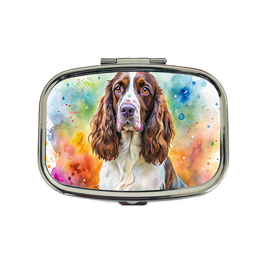 English Springer Spaniel Dog Watercolor Style Travel Pill Box Case