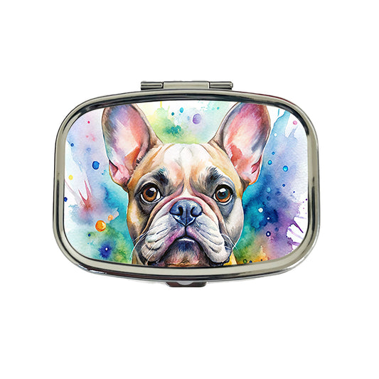 French Bulldog Frenchie Dog Watercolor Style Travel Pill Box Case