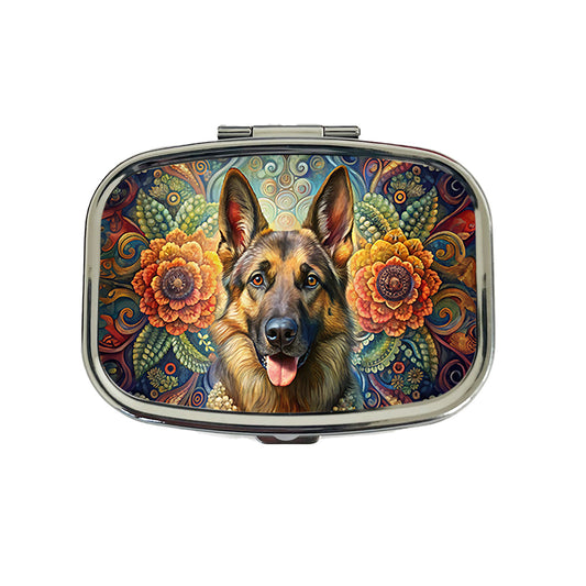 German Shepherd Dog Bohemian Art Travel Pill Box Case