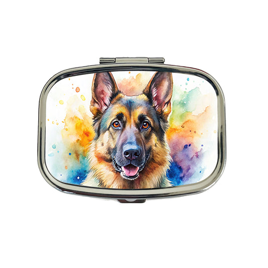 German Shepherd Dog Watercolor Style Travel Pill Box Case