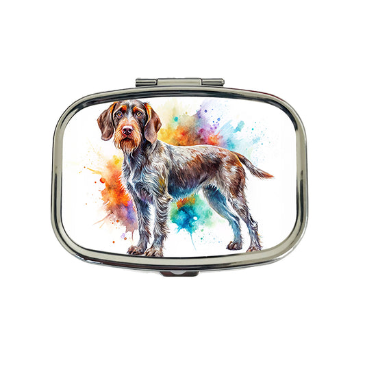 German Wirehaired Pointer Dog Watercolor Style Travel Pill Box Case