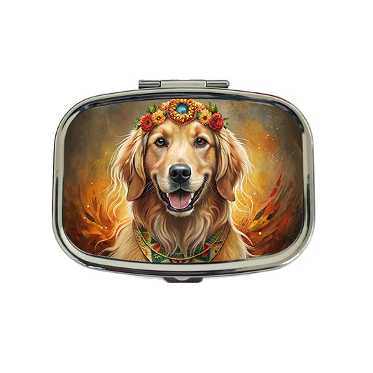 Golden Retriever Dog Bohemian Art Travel Pill Box Case