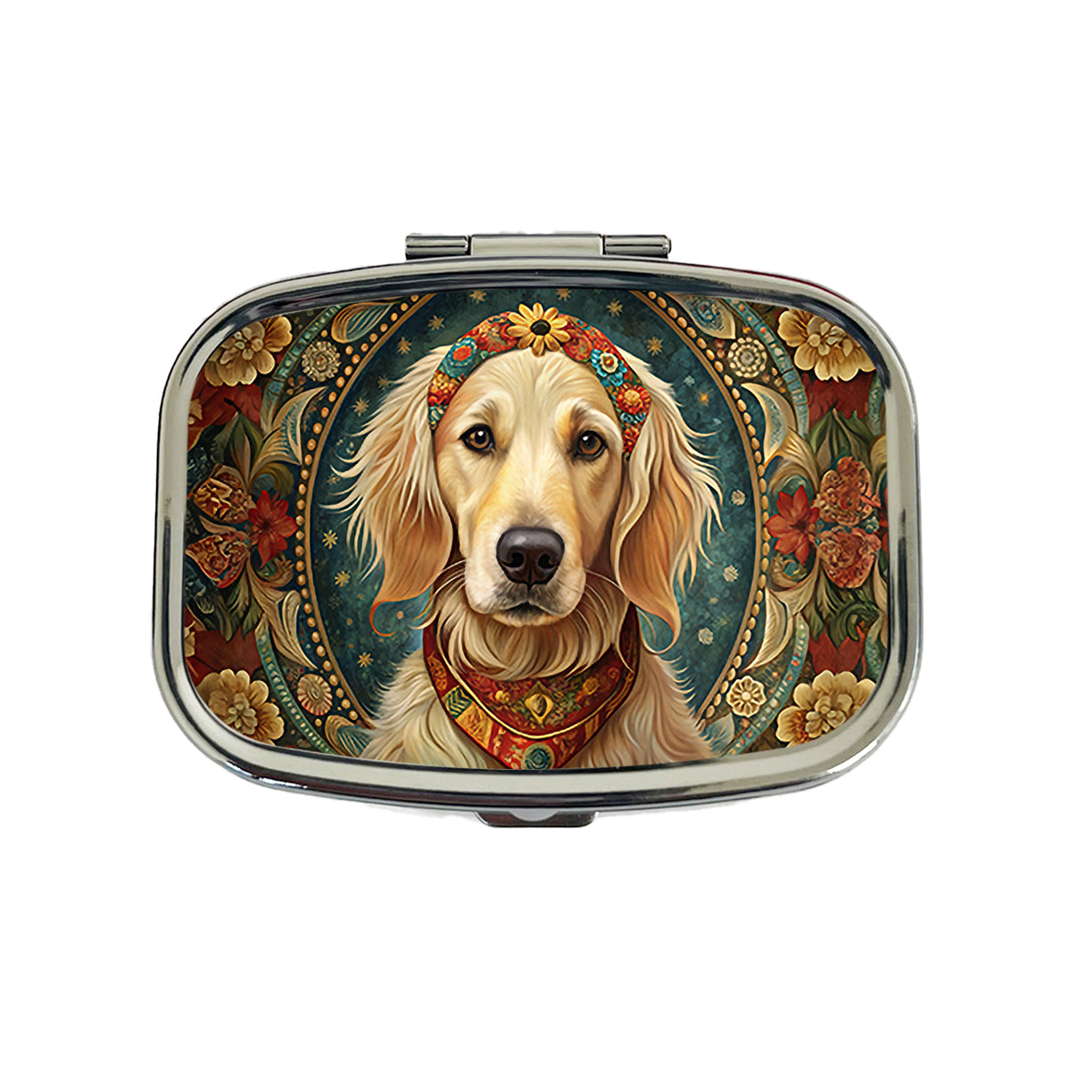 Golden Retriever Dog French Bohemian Art Travel Pill Box Case
