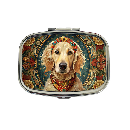 Golden Retriever Dog French Bohemian Art Travel Pill Box Case
