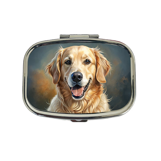 Golden Retriever Dog Illustration Travel Pill Box Case