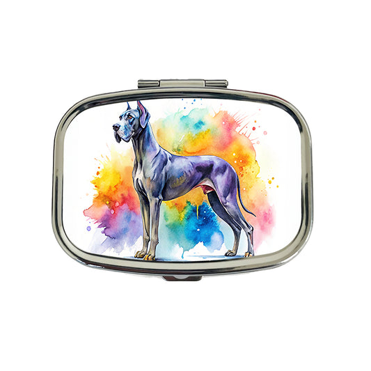 Great Dane Dog Watercolor Style Travel Pill Box Case