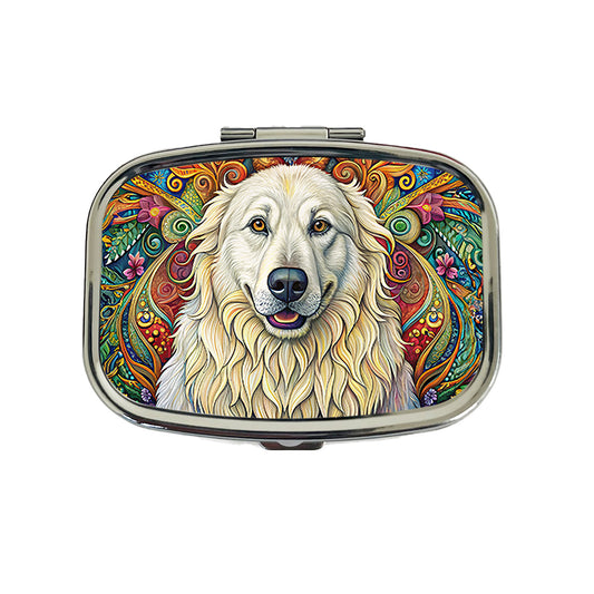 Great Pyrenees Dog Bohemian Art Travel Pill Box Case