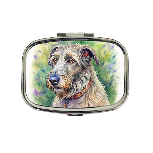 Irish Wolfhound Dog Illustration Travel Pill Box Case