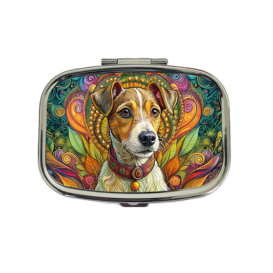 Jack Russell Terrier Dog Bohemian Art Travel Pill Box Case