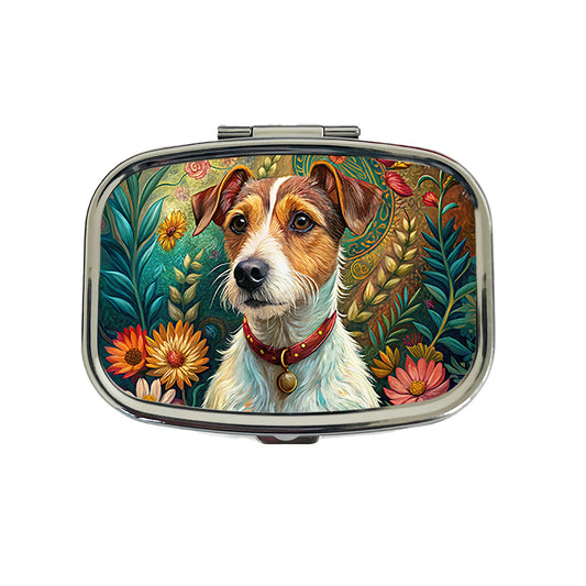 Jack Russell Terrier Dog French Bohemian Art Travel Pill Box Case