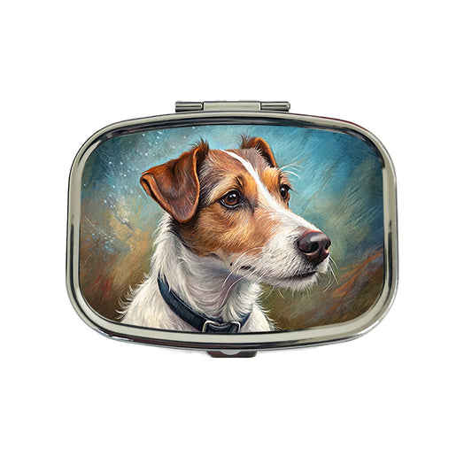 Jack Russell Terrier Dog Illustration Travel Pill Box Case