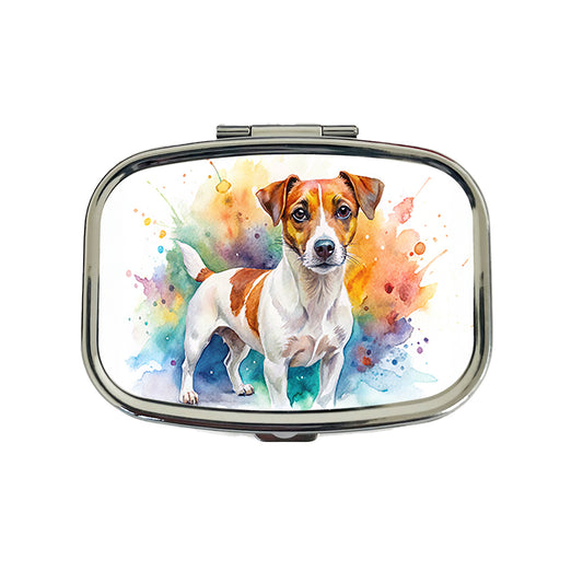 Jack Russell Terrier Dog Watercolor Style Travel Pill Box Case