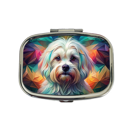 Maltese Dog Abstract Art Travel Pill Box Case