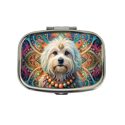 Maltese Dog Bohemian Art Travel Pill Box Case