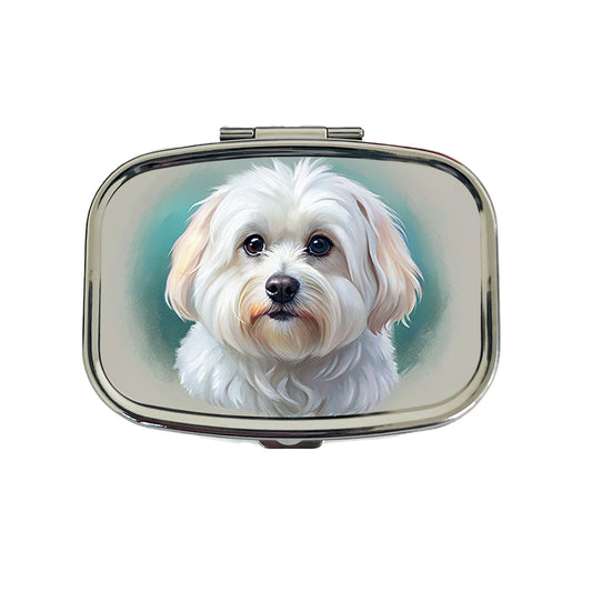 Maltese Dog Illustration Travel Pill Box Case