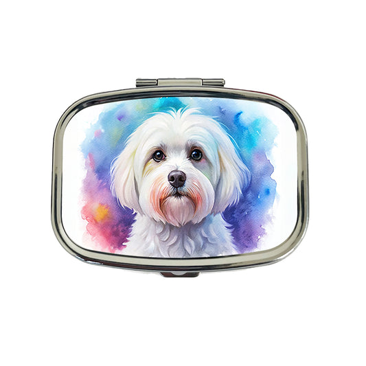Maltese Dog Watercolor Style Travel Pill Box Case
