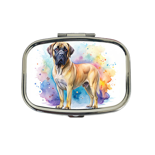Mastiff Dog Watercolor Style Travel Pill Box Case
