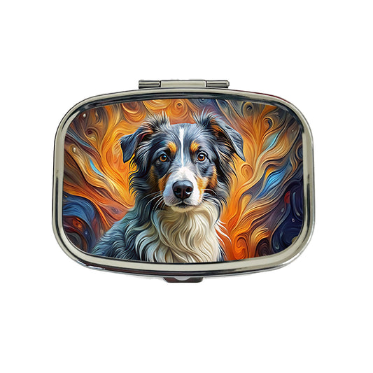 Miniature American Shepherd Dog Abstract Art Travel Pill Box Case