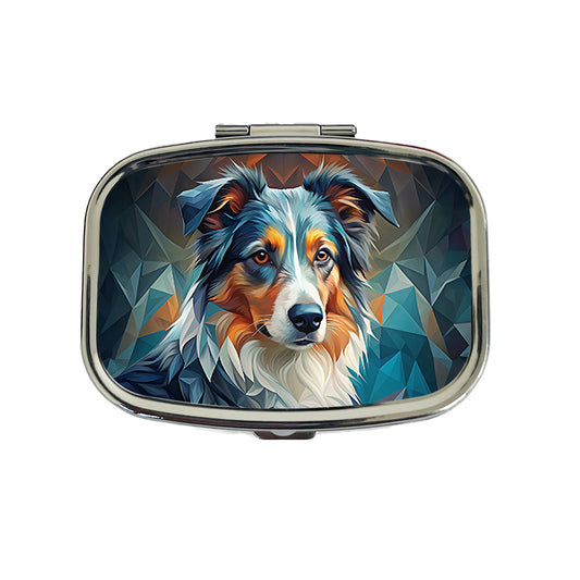 Miniature American Shepherd Dog Abstract Stylized Art Travel Pill Box Case