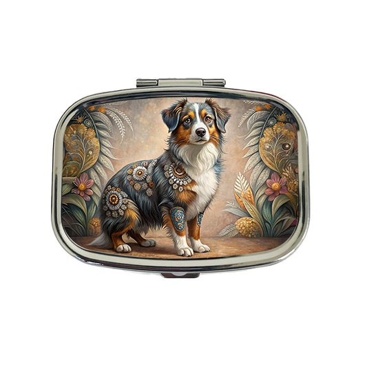 Miniature American Shepherd Dog Bohemian Art Travel Pill Box Case