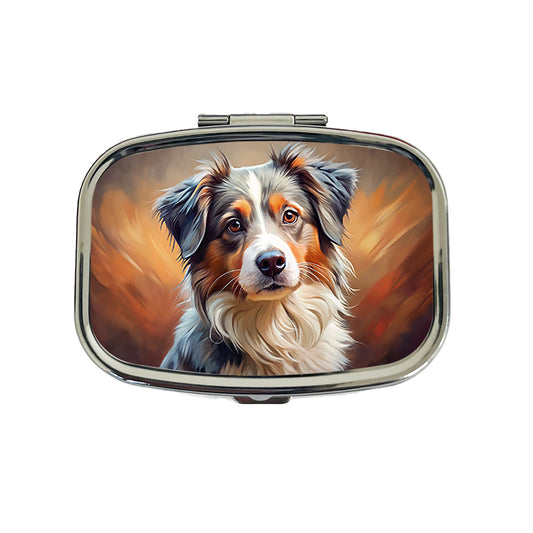 Miniature American Shepherd Dog Expressionism Art Travel Pill Box Case