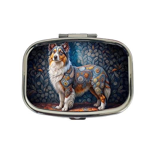 Miniature American Shepherd Dog French Bohemian Art Travel Pill Box Case
